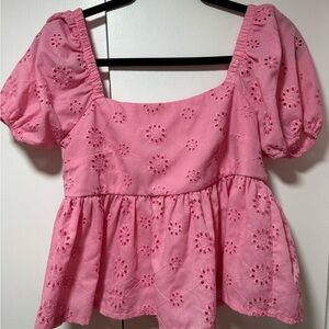 Altar'd State Pink Floral Eyelet Blouse